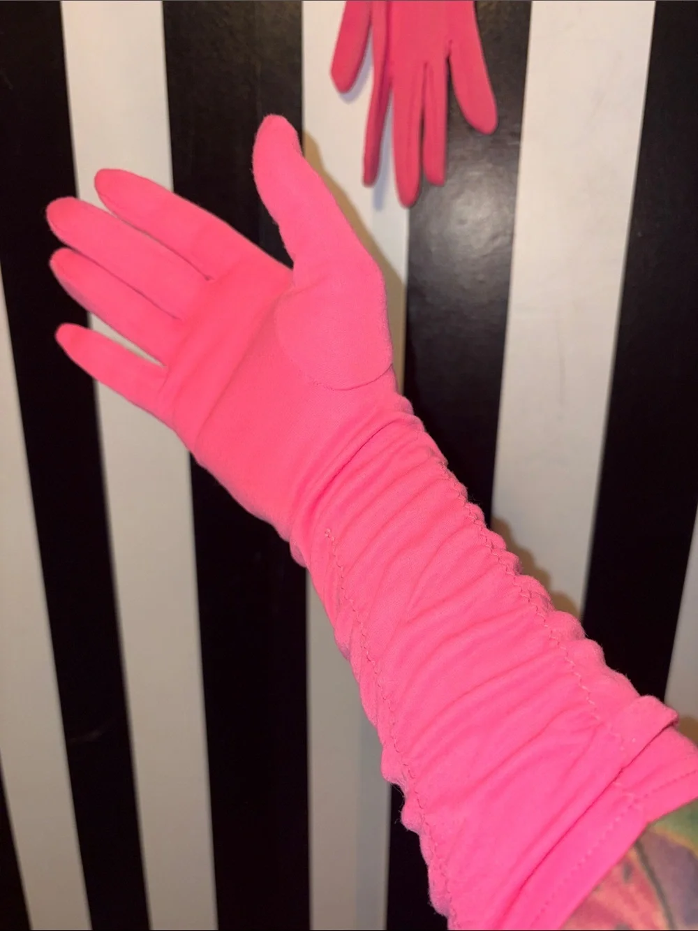 Vintage Pink Ruched Long Gloves Retro Formal Wear Fancy Dress